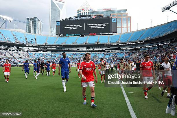 Kerem Akturkoglu of SL Benfica leaves the pitch during a weather delay during the FIFA Club World Cup 2025 round of 16 match between SL Benfica and...