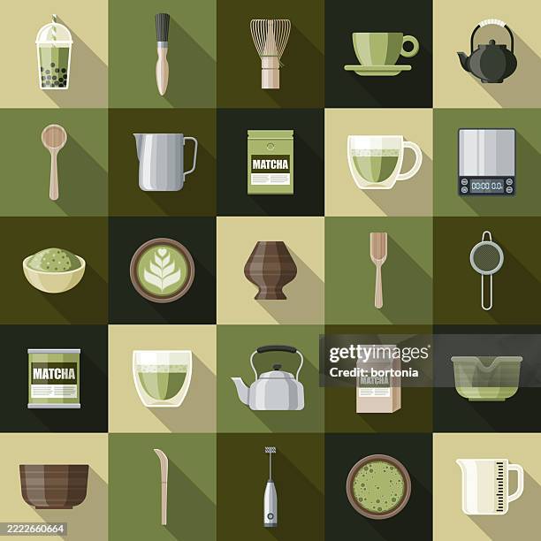 matcha tea icon set - green tea stock illustrations