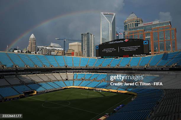General view inside the stadium as the giant screen informs on weather delay during the FIFA Club World Cup 2025 round of 16 match between SL Benfica...
