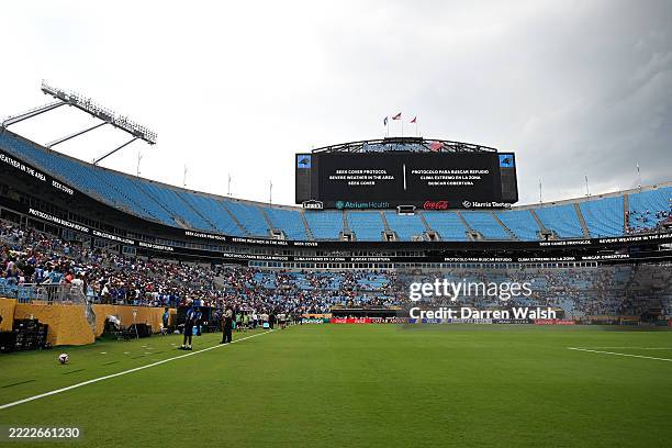 General view inside the stadium as the giant screen informs on weather delay during the FIFA Club World Cup 2025 round of 16 match between SL Benfica...