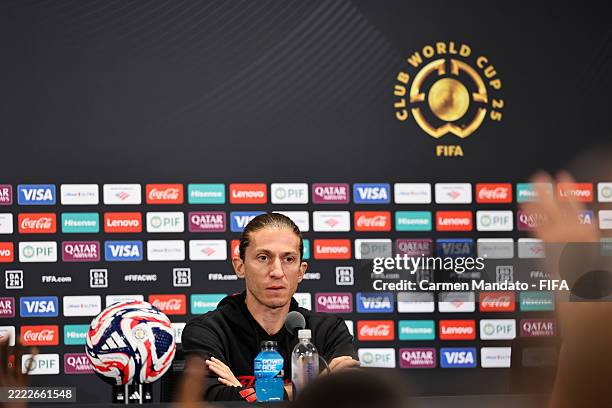 Filipe Luis, Head Coach of CR Flamengo speaks during a Press Conference ahead of their FIFA Club World Cup 2025 match against FC Bayern Munich at...