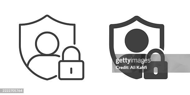 benutzerzugriff mit dünner linie und durchgehendem glyphensymbol. bearbeitbarer strich und perfekte pixel isoliert auf transparentem hintergrund - privatsphäre stock-grafiken, -clipart, -cartoons und -symbole