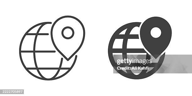 world location thin line and glyph solid icon. editable stroke and perfect pixel isolated on transparent background - australia map icon stock illustrations