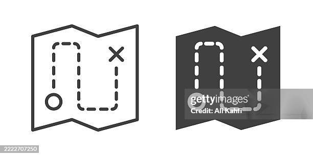 treasure map thin line and glyph solid icon. editable stroke and perfect pixel isolated on transparent background - fantasy stock illustrations
