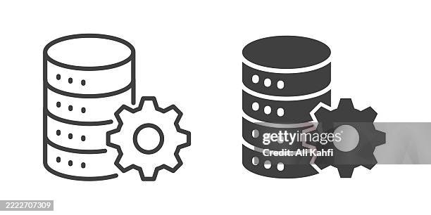 data processing thin line and glyph solid icon. editable stroke and perfect pixel isolated on transparent background - server technician stock illustrations