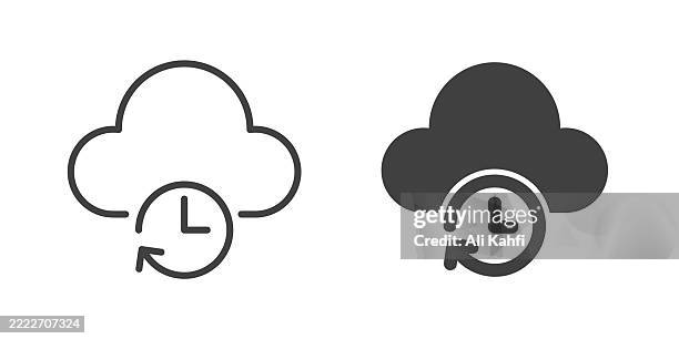backup thin line and glyph solid icon. editable stroke and perfect pixel isolated on transparent background - cloud shape transparent background stock illustrations