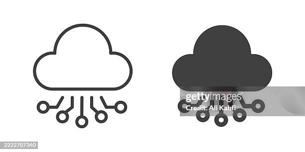 cloud computing thin line and glyph solid icon. editable stroke and perfect pixel isolated on transparent background - cloud storage security stock illustrations