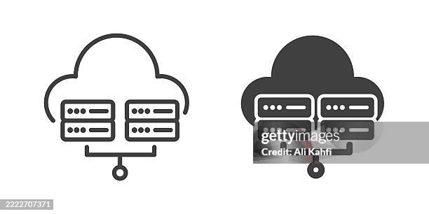 virtualization thin line and glyph solid icon. editable stroke and perfect pixel isolated on transparent background - super computer stock illustrations