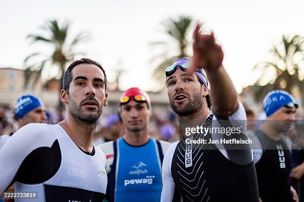 Athletes prepare for the swim leg ahead the 2025 IRONMAN 70.3 Nice on June 29, 2025 in Nice, France.
