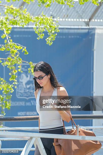 Kendal Jenner leaves Venice airport after attending the wedding of Jeff Bezos and Lauren Sanchez on June 29, 2025 in Venice, Italy.