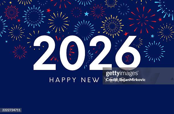 ilustrações de stock, clip art, desenhos animados e ícones de 2026 happy new year card, poster with fireworks. vector - cartão de ano novo