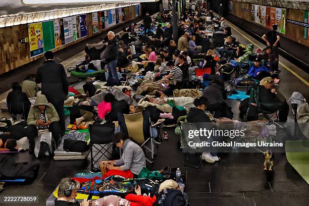 Kyiv residents shelter in subway amid a Russian drone-and-missile strike on June 29, 2025 in Kyiv, Ukraine. At night, the Russian army attacked...
