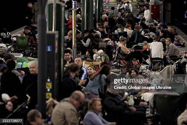 Kyiv residents shelter in subway amid a Russian drone-and-missile strike on June 29, 2025 in Kyiv, Ukraine. At night, the Russian army attacked...