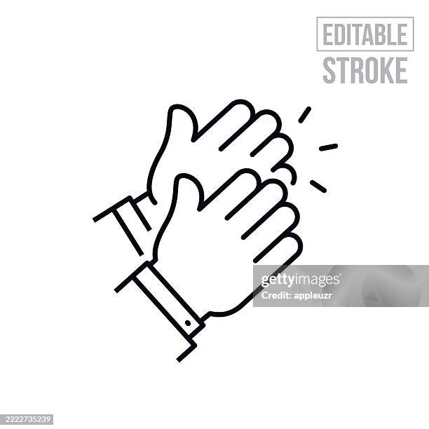 business hands clapping thin line icon - editable stroke - applauding stock illustrations