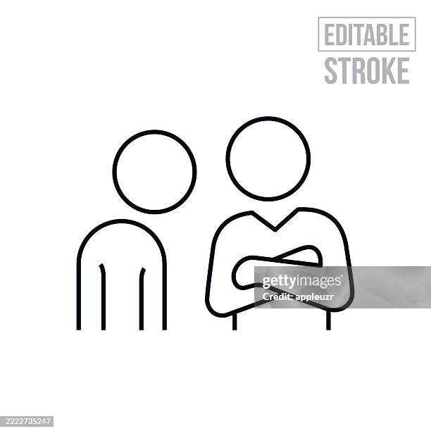 supervisor talking down to a coworker thin line icon - editable stroke - arms crossed stock illustrations