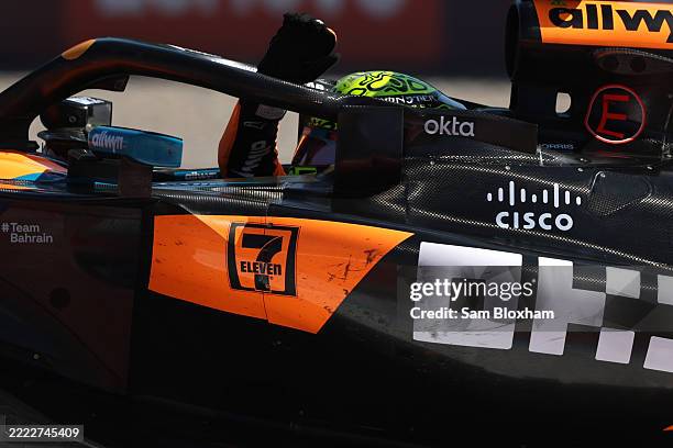 Race winner Lando Norris of Great Britain and McLaren waves to fans on his way to parc ferme during the F1 Grand Prix of Austria at Red Bull Ring on...