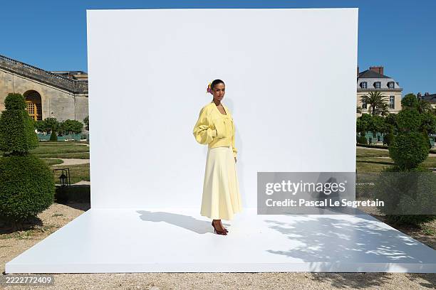 Tina Kunakey attends the Jacquemus Menswear Spring/Summer 2026 show as part of Paris Fashion Week on June 29, 2025 in Paris, France.