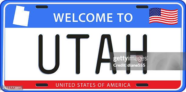 utah license plate with state map & flag - utah stock illustrations