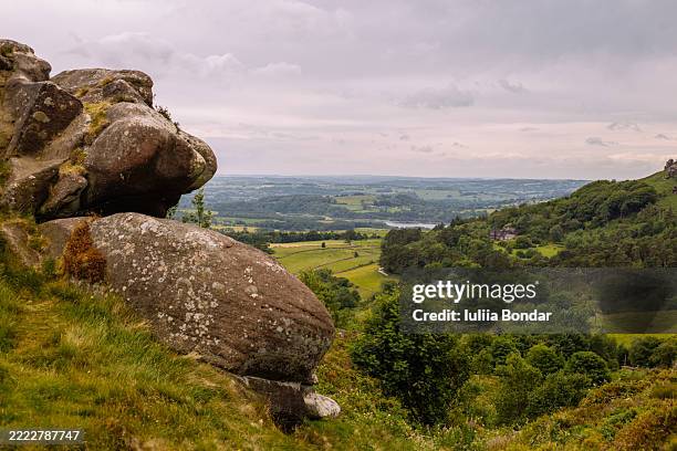 scenic view over the peak district countryside - peak district national park stock pictures, royalty-free photos & images