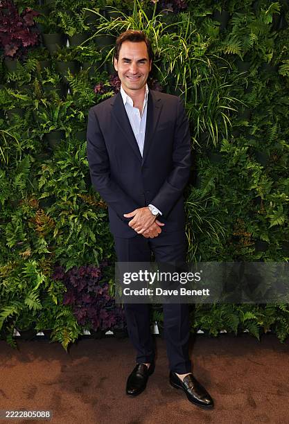 Roger Federer attends as Rolex and the Watches of Switzerland Group celebrate Rolex Testimonee Roger Federer at their Flagship Boutique on Old Bond...