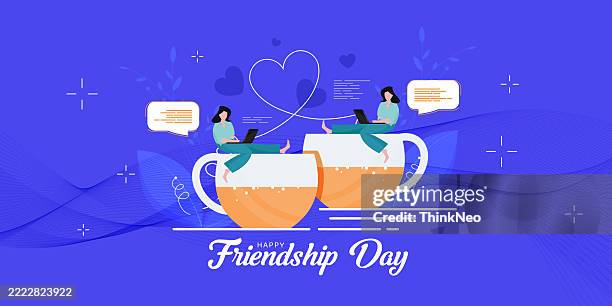 happy friendship day poster design - meet new friends stock illustrations