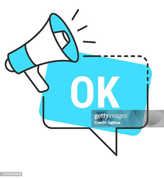 ok - speech bubble and megaphone on white background - text message conversation stock illustrations