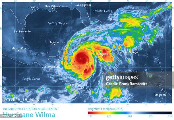 hurricane wilma 20051019 precipitation map caribbean sea - wind map stock illustrations