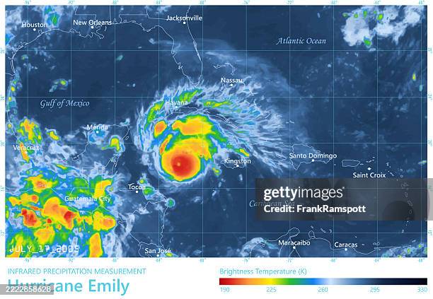 hurricane emily 20050717 precipitation map caribbean sea - weather radar graphic stock illustrations