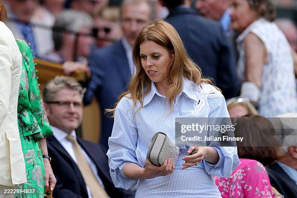 Princess Beatrice of York is seen in the Royal Box prior to the Gentlemen's Singles first round match between Fabio Fognini of Italy and Carlos...