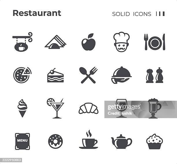 restaurant icon set. black silhouette icons. - solid stock illustrations