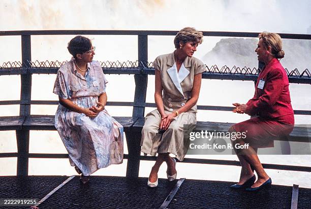 Princess Diana at Iguazu Falls in the state of Parana during an official visit to Brazil with her husband, Prince Charles, 24th April, 1991.