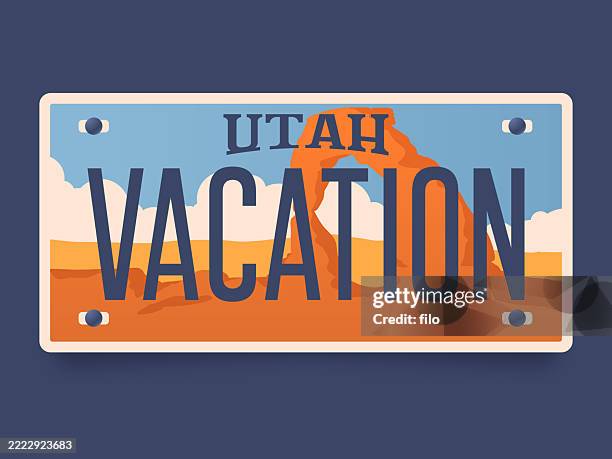 utah state nummernschild reise bögen urlaub design element - nationalpark stock-grafiken, -clipart, -cartoons und -symbole