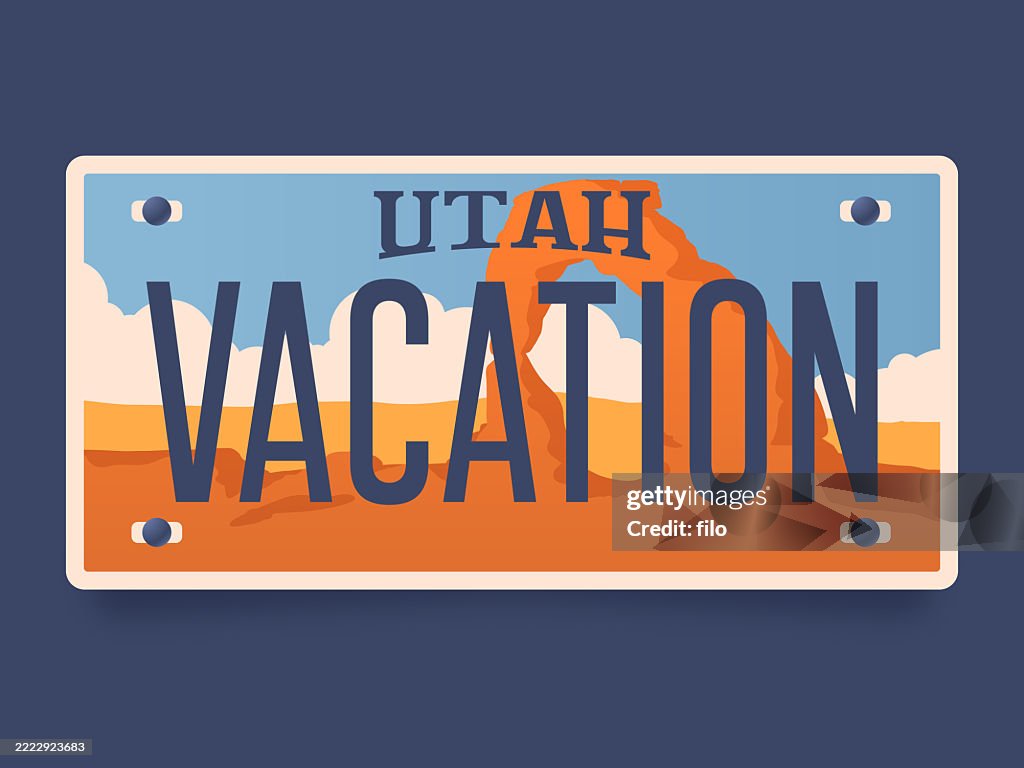 Utah State License Plate Travel Arches Vacation Design Element