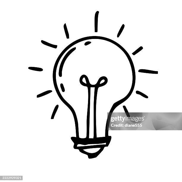 ideas light bulb doodled line icon on a transparent base - lightbulb stock illustrations