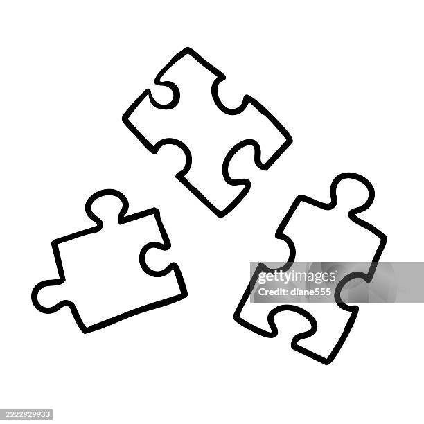 stockillustraties, clipart, cartoons en iconen met puzzle pieces doodled line icon on a transparent base - legpuzzel