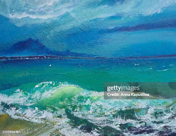 atlantic ocean beach with waves and dramatic skies - ocean beach top stock illustrations
