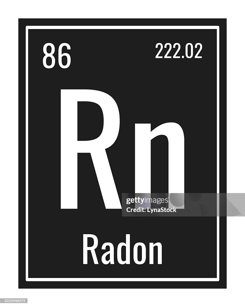 Radon symbol. Chemical element of the periodic table. Vector illustration isolated on white background. Glass sign.