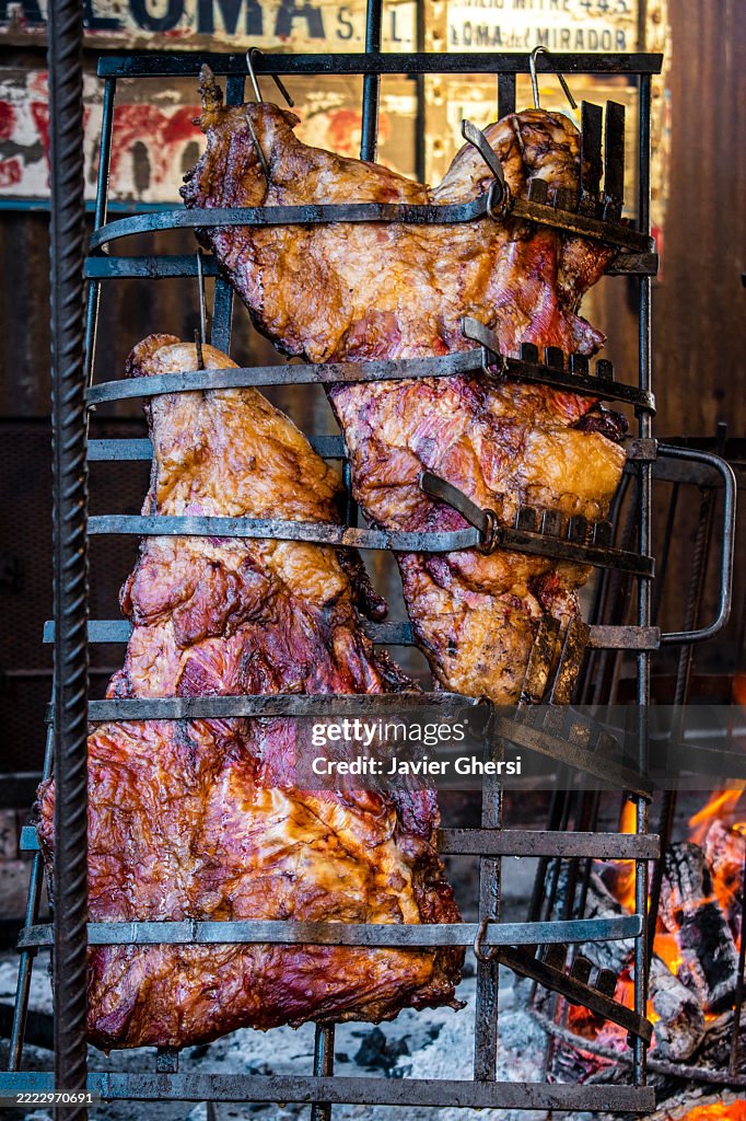 Wood-roasted meat. Asado. Creole grill. Traditional Argentine food.