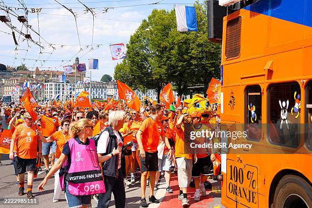 In the Fan Zone prior to the UEFA Women's EURO 2025 Group D match between Wales and Netherlands at Luzern Arena on July 5, 2025 in Lucerne,...
