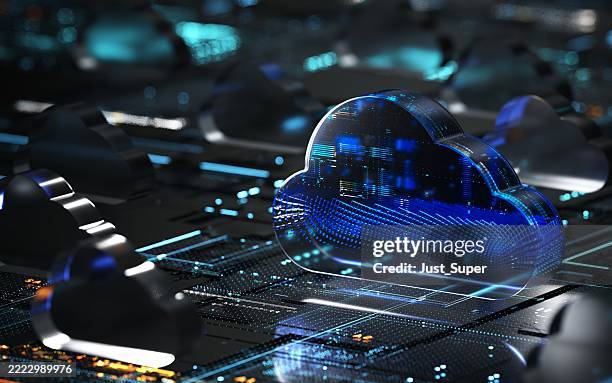 cloud computing artificial intelligence data center multi cloud hybrid cloud information storage cyber security encryption edge computing data lake - cloud computing services stock pictures, royalty-free photos & images