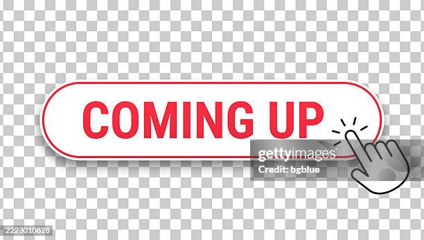 coming up - 3d click web button with hand cursor on blank background - appearance stock illustrations