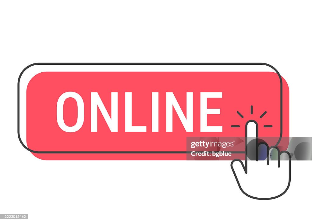 Online Click Button With Hand Cursor On White Background High-Res ...