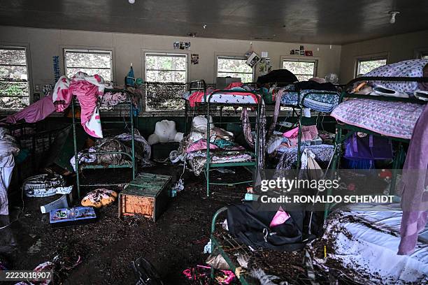 View inside of a cabin at Camp Mystic, the site of where at least 20 girls went missing after flash flooding in Hunt, Texas, on July 5, 2025....