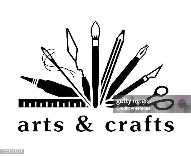 ilustrações, clipart, desenhos animados e ícones de artes e ofícios sinal banner - equipamento de arte e artesanato