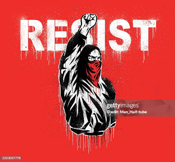 ilustrações de stock, clip art, desenhos animados e ícones de raised fist, protest stencil graffiti - revolução