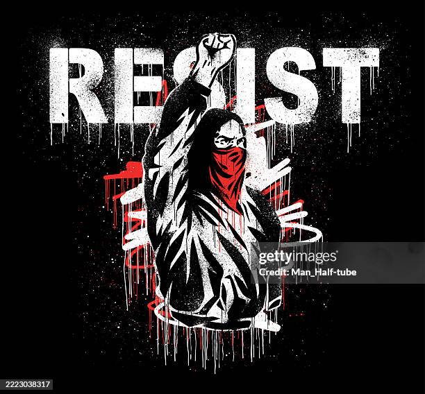 ilustraciones, imágenes clip art, dibujos animados e iconos de stock de puño levantado, graffiti de protesta - activista