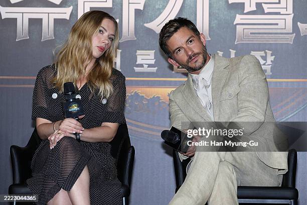 Actors Scarlett Johansson and Jonathan Bailey attend the "Jurassic World Rebirth" - Seoul press conference on July 01, 2025 in Seoul, South Korea.