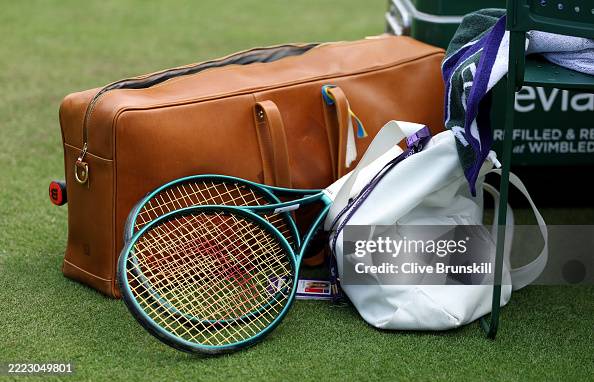 A detailed view Marta Kostyuk of Ukraine's Wilson bag on day two of ...