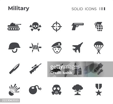 Military icon set. Black silhouette icons. Military icon set. Black silhouette icons.