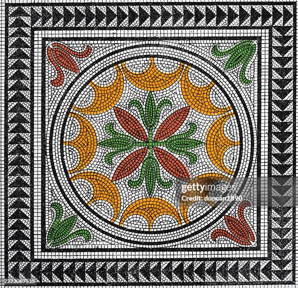 ancient decorative art mosaic patterns of pompeii, geometric patterns, vintage decor illustrations - pompeii mosaic stock illustrations